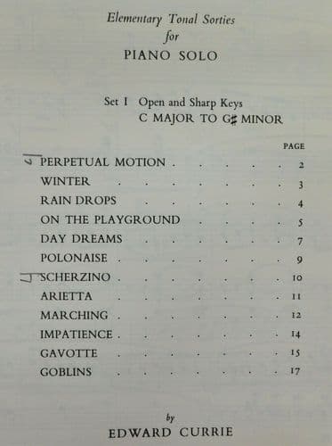 Paired Major-Minors Elementary Tonal Sorties piano music book Currie 1960s 1964